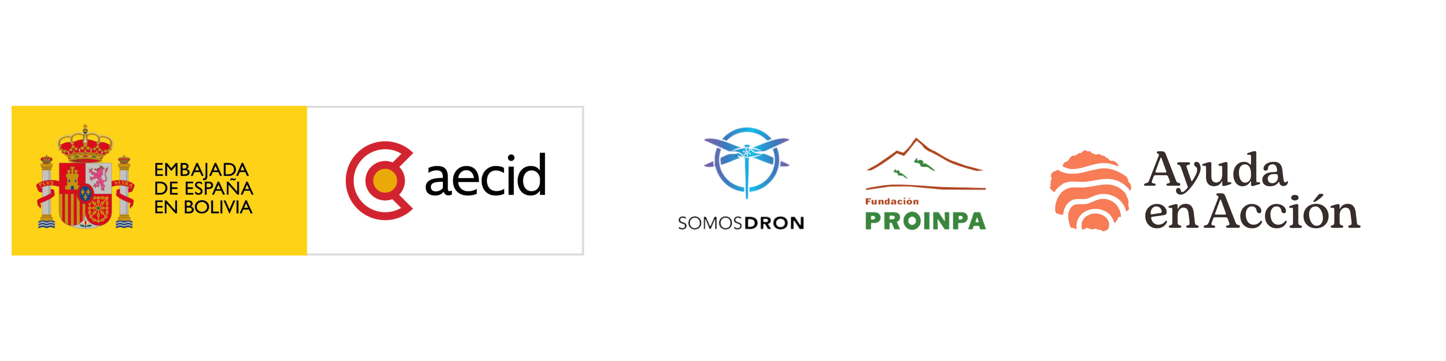 Logotipos de AECID Innovación, Ayuda en Acción, PROINPA y Plataforma Municipal de Fruticultura